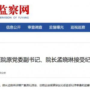 阜陽市第五人民醫(yī)院原黨委副書記、院長孟曉琳被查！